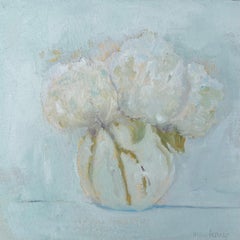 Emile, White Hydrangeas by Anne Harney, Contemporary Oil, Canvas Floral Painting