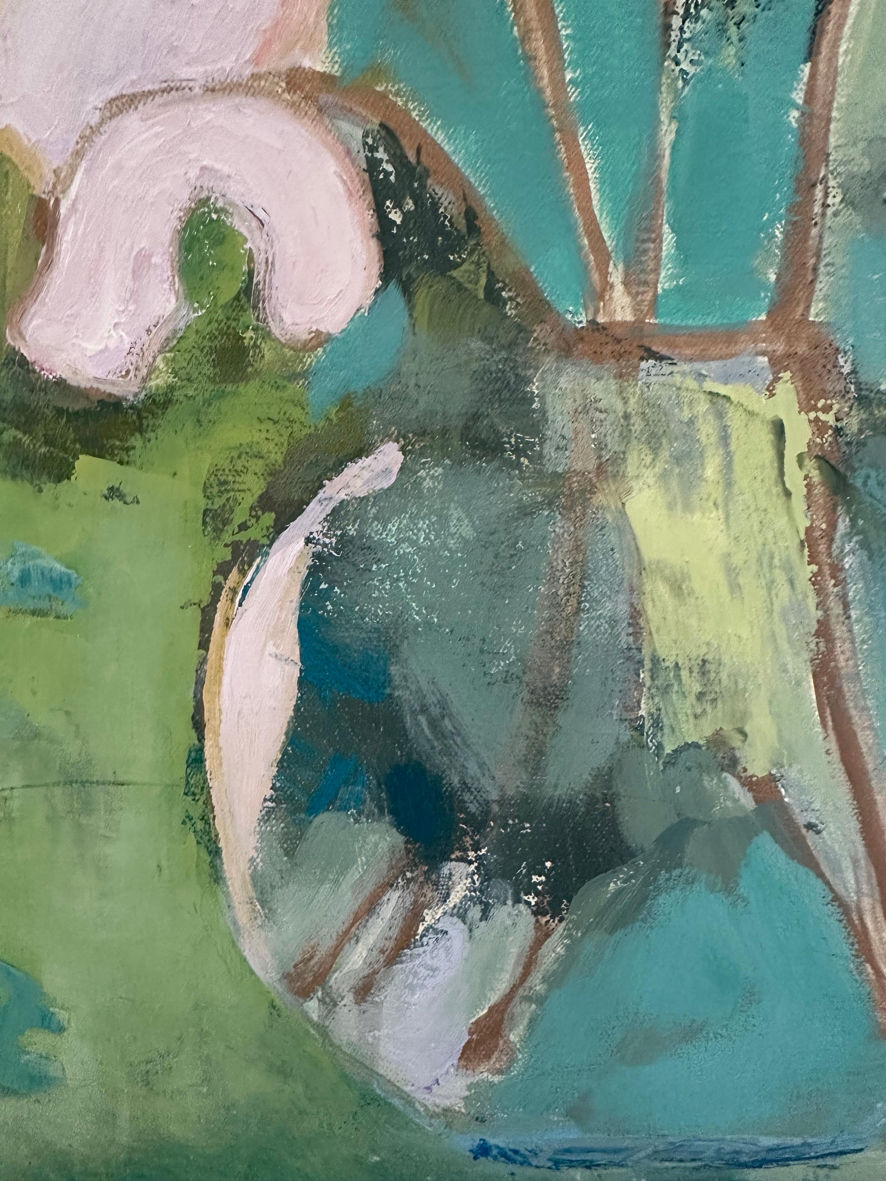 Bouquet floral - Bleu Still-Life Painting par Anne Harney