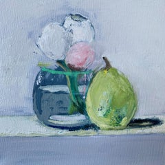 Flower and Pear by Anne Harney, Contemporary Floral Still Life Painting