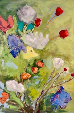 Garden Walk by Anne Harney, Contemporary Vertical Floral Still Life Painting