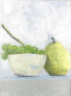 "Grapes and Pear" impressionist style still life of green grapes in white bowl