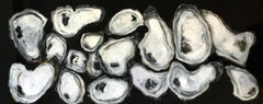 "Harvest" Black white and gold oysters on a black background.