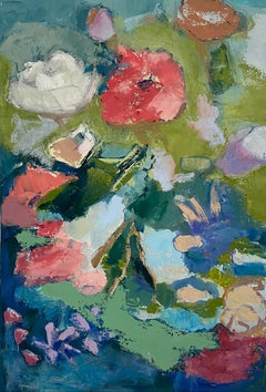 Into the Garden by Anne Harney, Contemporary Vertical Floral Still Life Painting