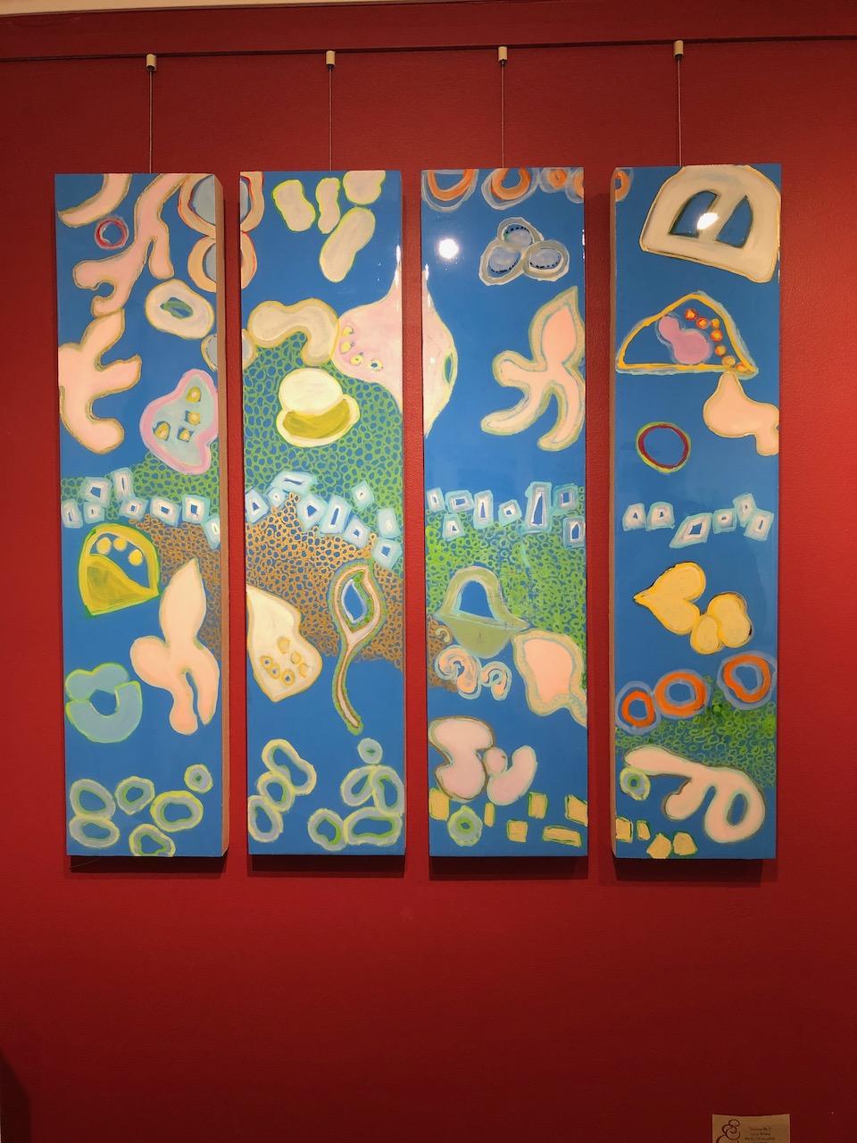 Abstraktes Polyptychon-Gemälde „Lagoon Creation“ mit Blau, Grün und Gelb  im Angebot 5
