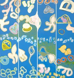 Abstraktes Polyptychon-Gemälde „Lagoon Creation“ mit Blau, Grün und Gelb 