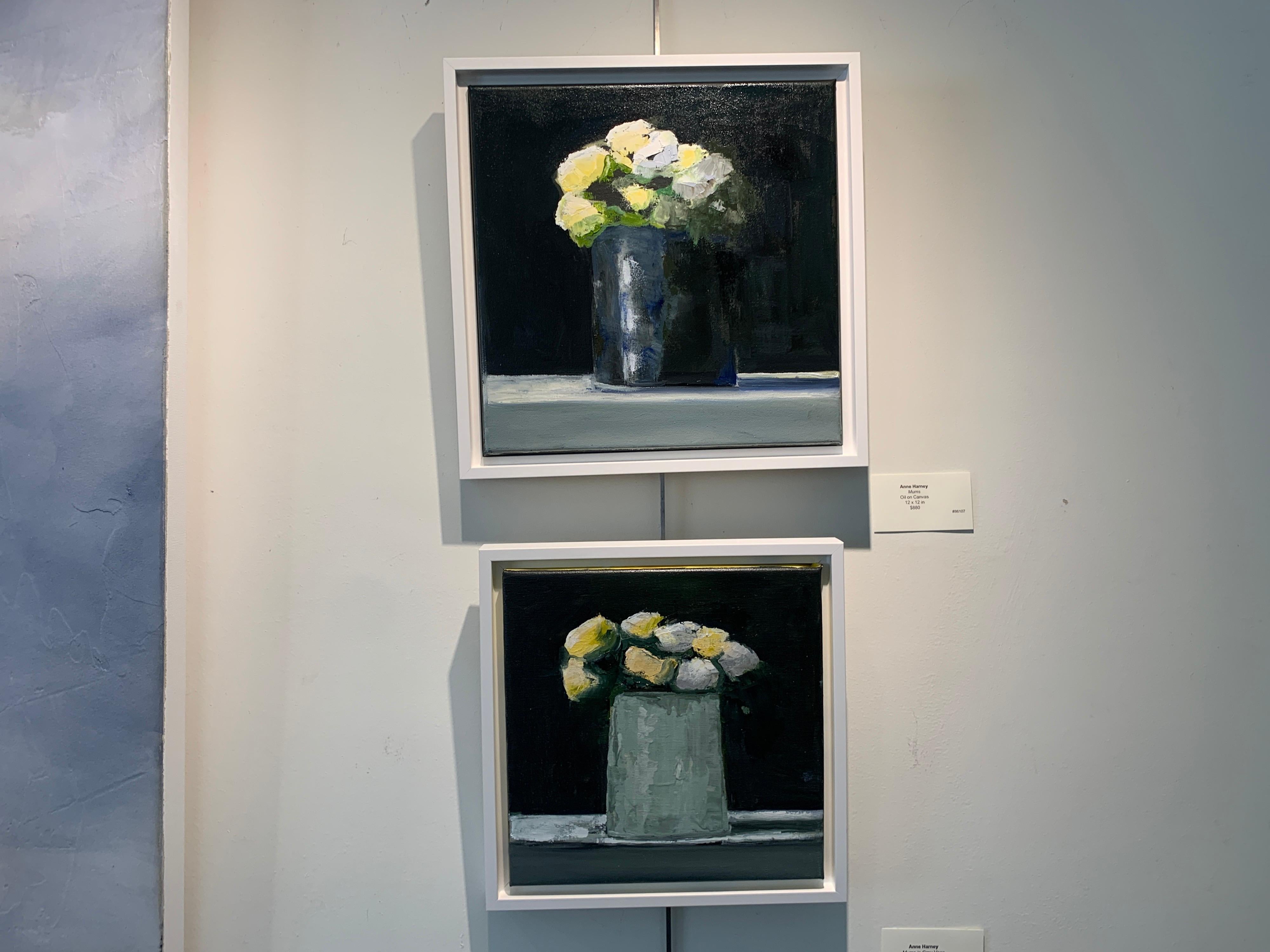 Mums in Gray Vase by Anne Harney, Contemporary Floral Still Life Painting 1