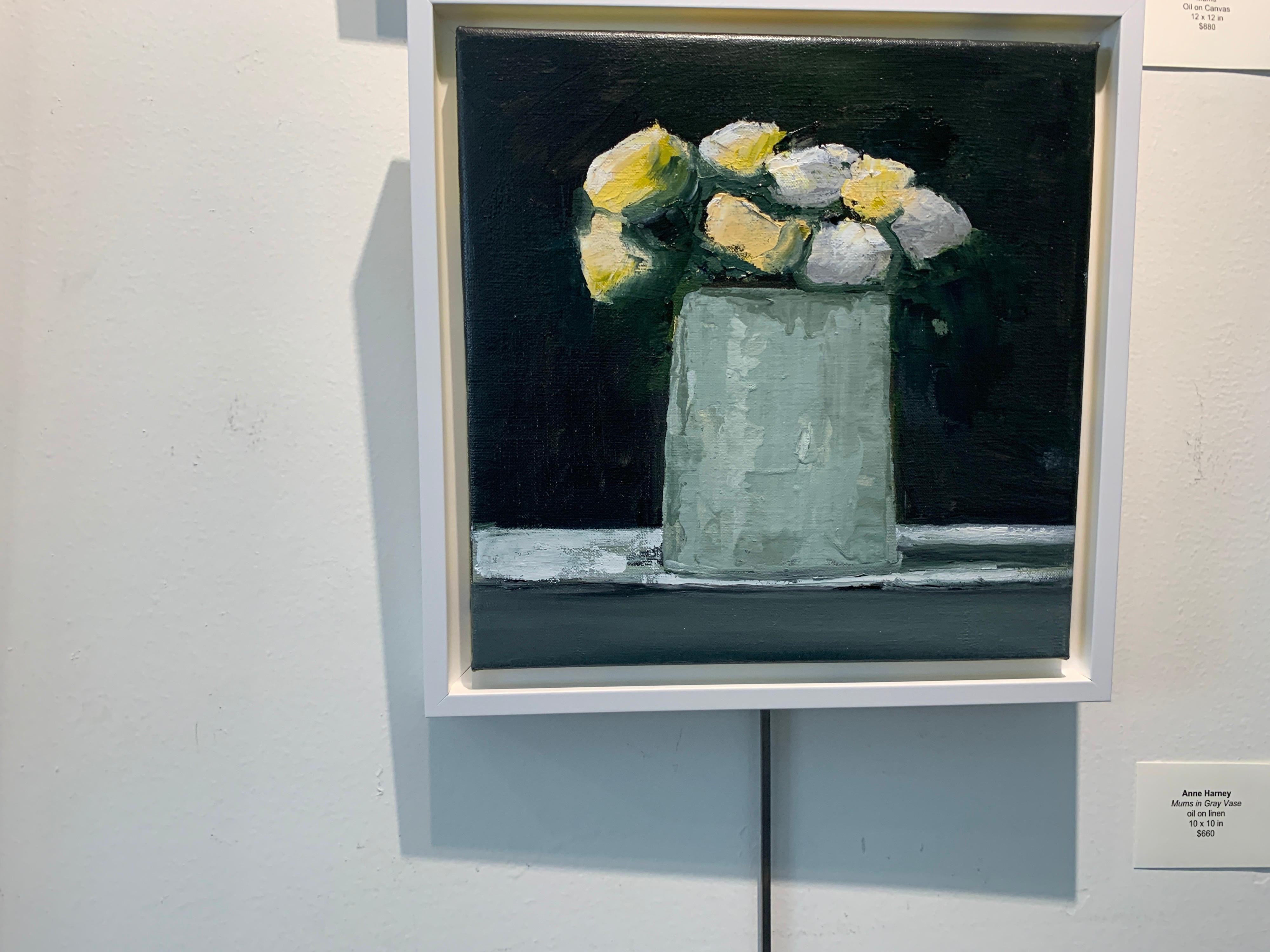 Mums in Gray Vase by Anne Harney, Contemporary Floral Still Life Painting 2