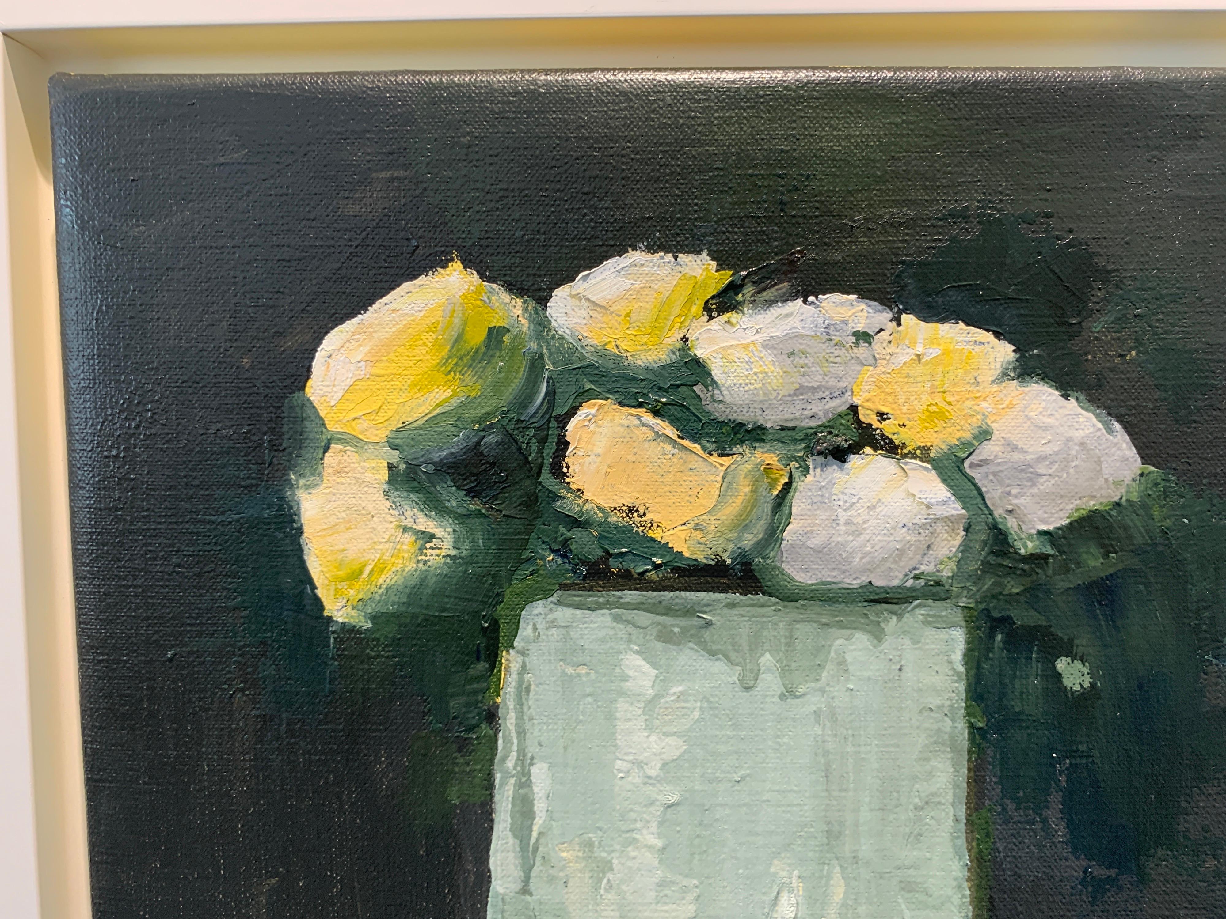 Mums in Gray Vase by Anne Harney, Contemporary Floral Still Life Painting 3