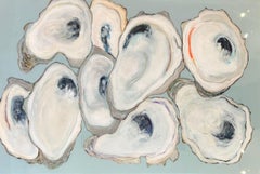 Peinture contemporaine en technique mixte « Oyster Harvest » représentant des coquilles d'huître avec de la résine