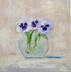 Pensées par Anne Harney, peinture contemporaine de nature morte florale