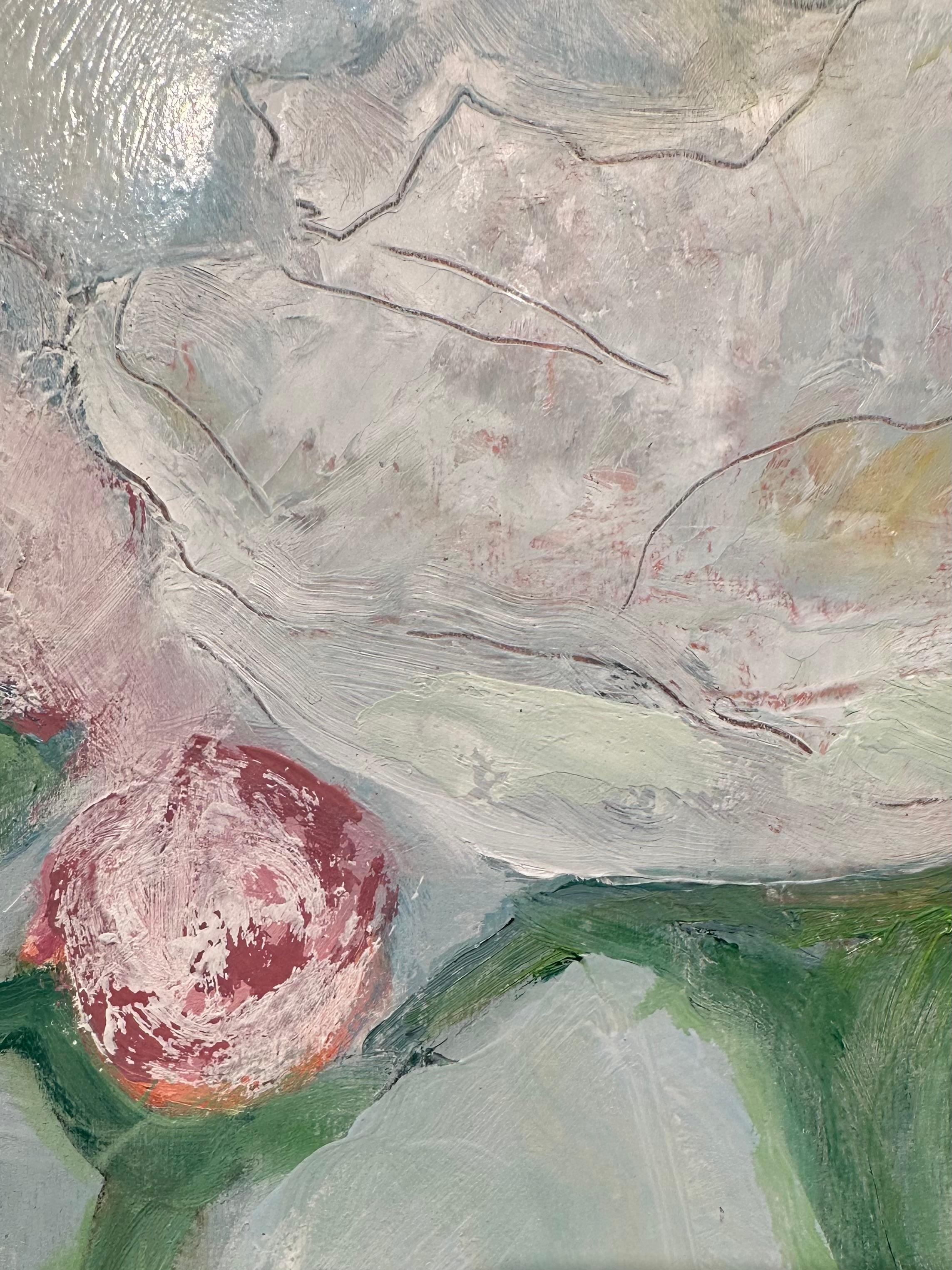 Pivoines - Bleu Abstract Painting par Anne Harney