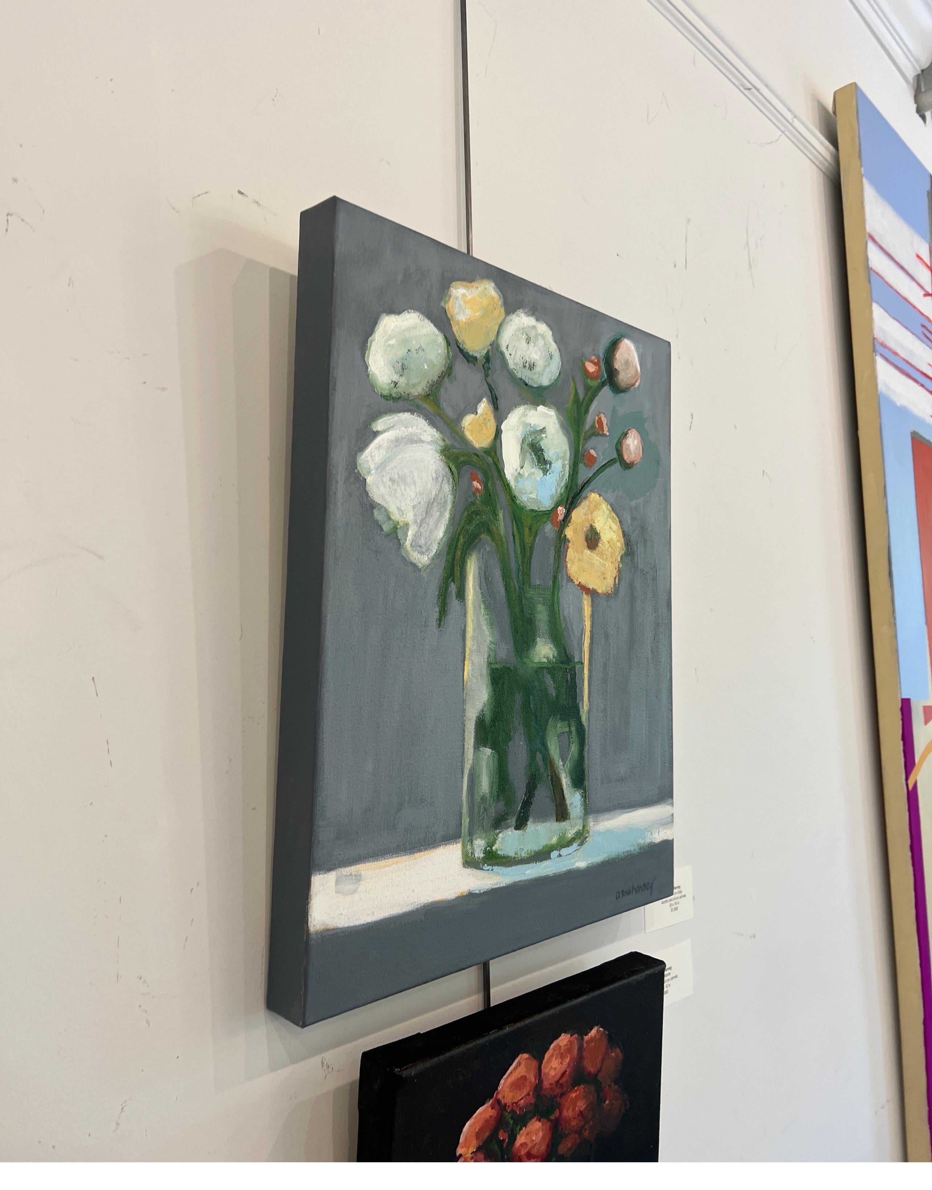 Peonies on Gray by Anne Harney, Contemporary Floral Still Life Painting 3