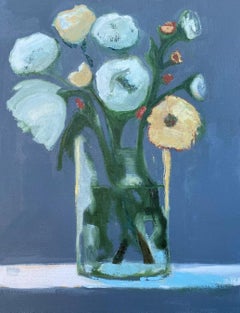 Peonies on Gray by Anne Harney, Contemporary Floral Still Life Painting