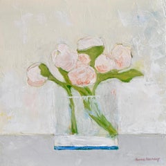 Peinture de nature morte florale contemporaine rose pivoines d'Anne Harney