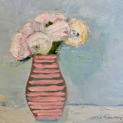 Pink Vase by Anne Harney, Contemporary Oil, Canvas Floral Painting
