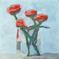 Red Mums by Anne Harney, Contemporary Oil on Canvas Floral Painting