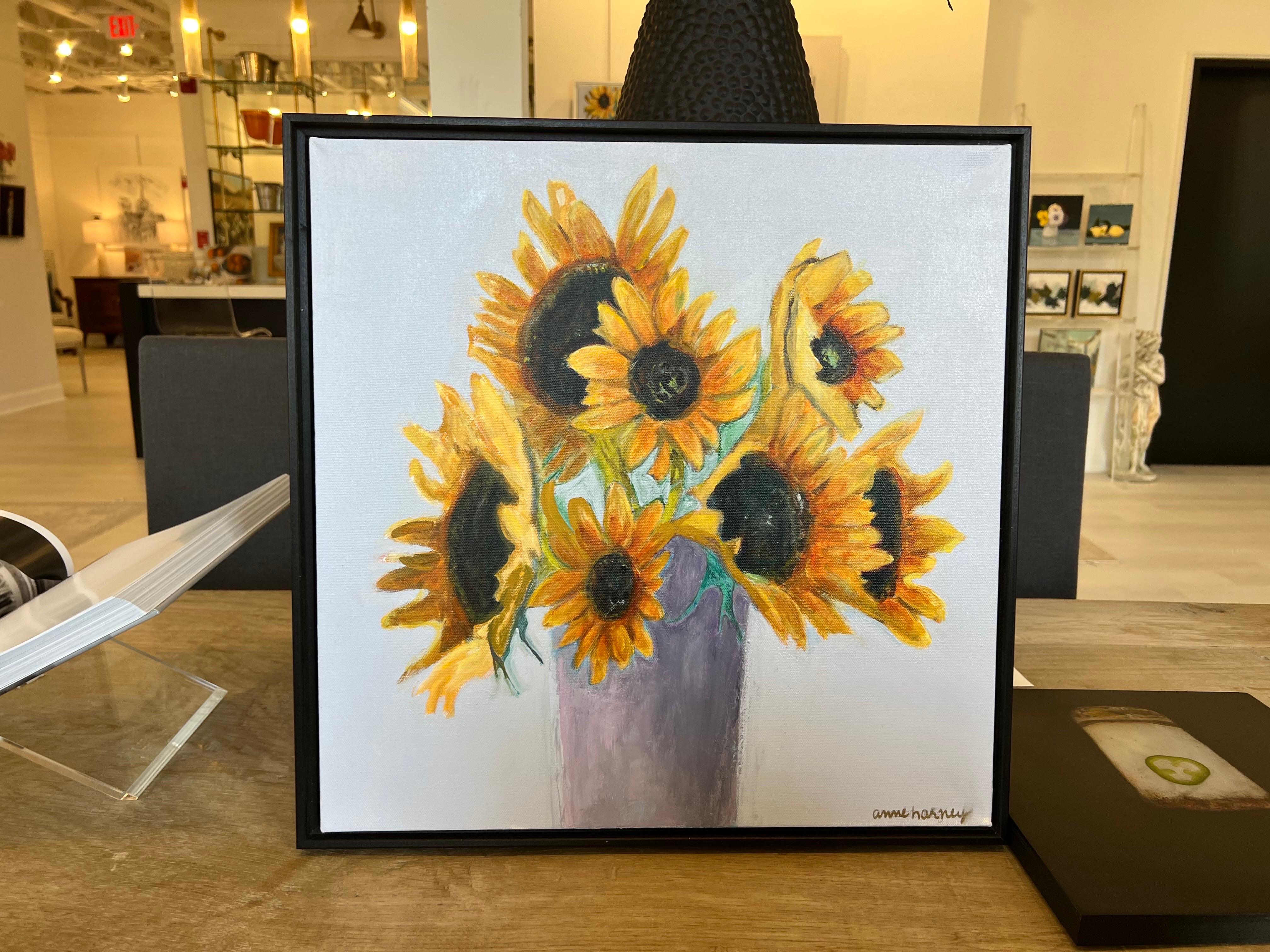 Sunflowers and Purple Vase by Anne Harney, Contemporary Floral Painting 2