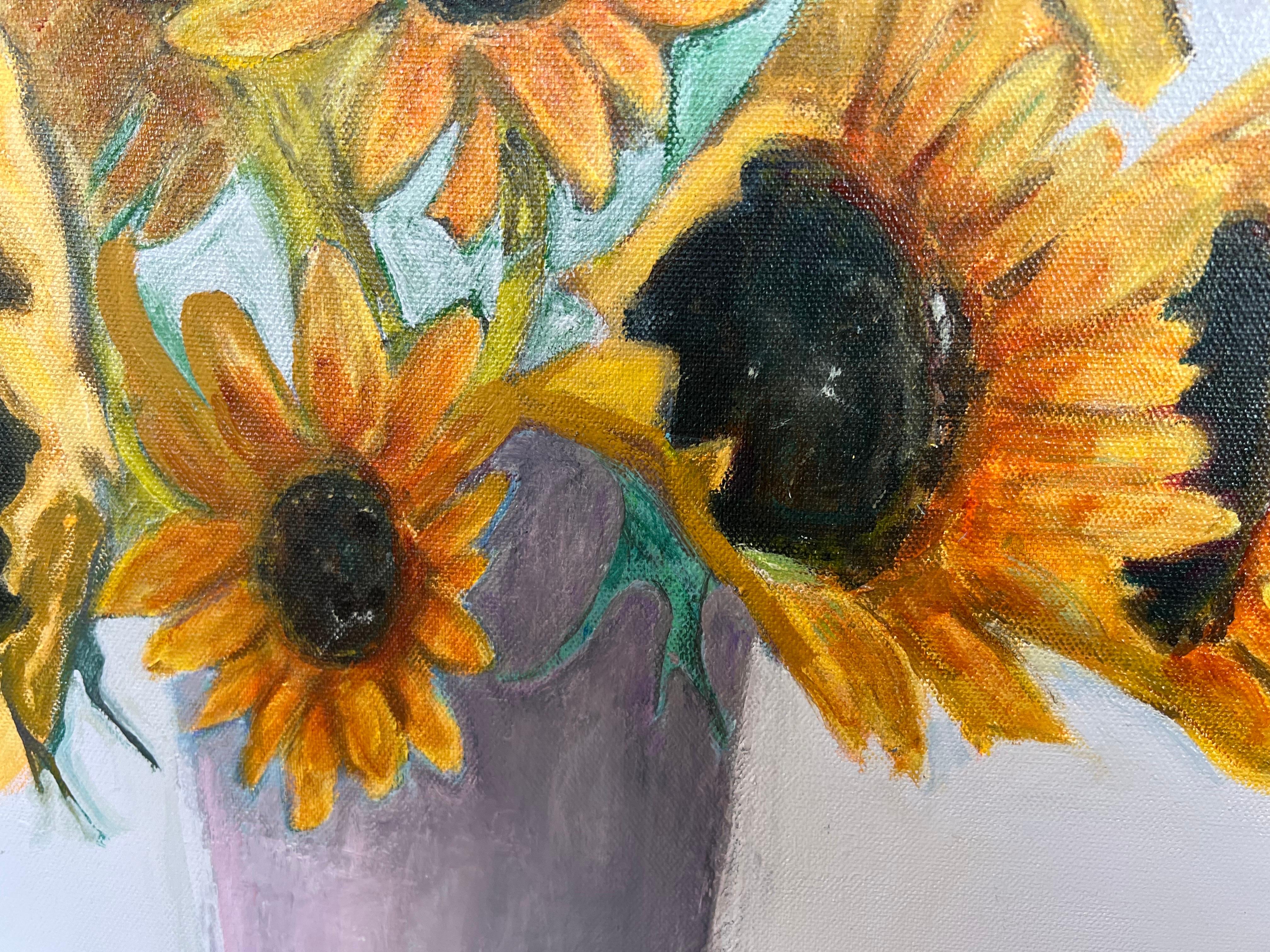 Sunflowers and Purple Vase by Anne Harney, Contemporary Floral Painting 4