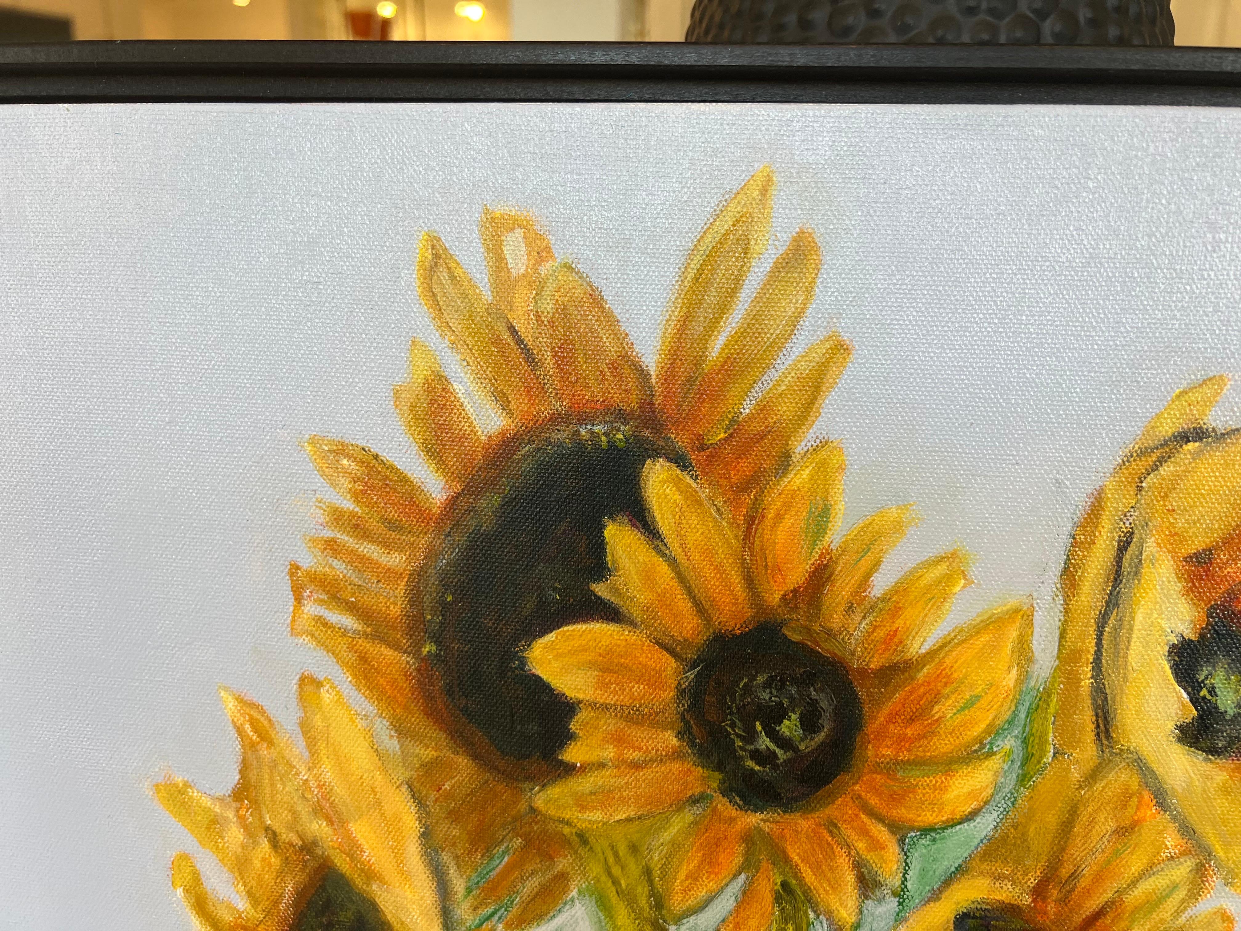 Sunflowers and Purple Vase by Anne Harney, Contemporary Floral Painting 5