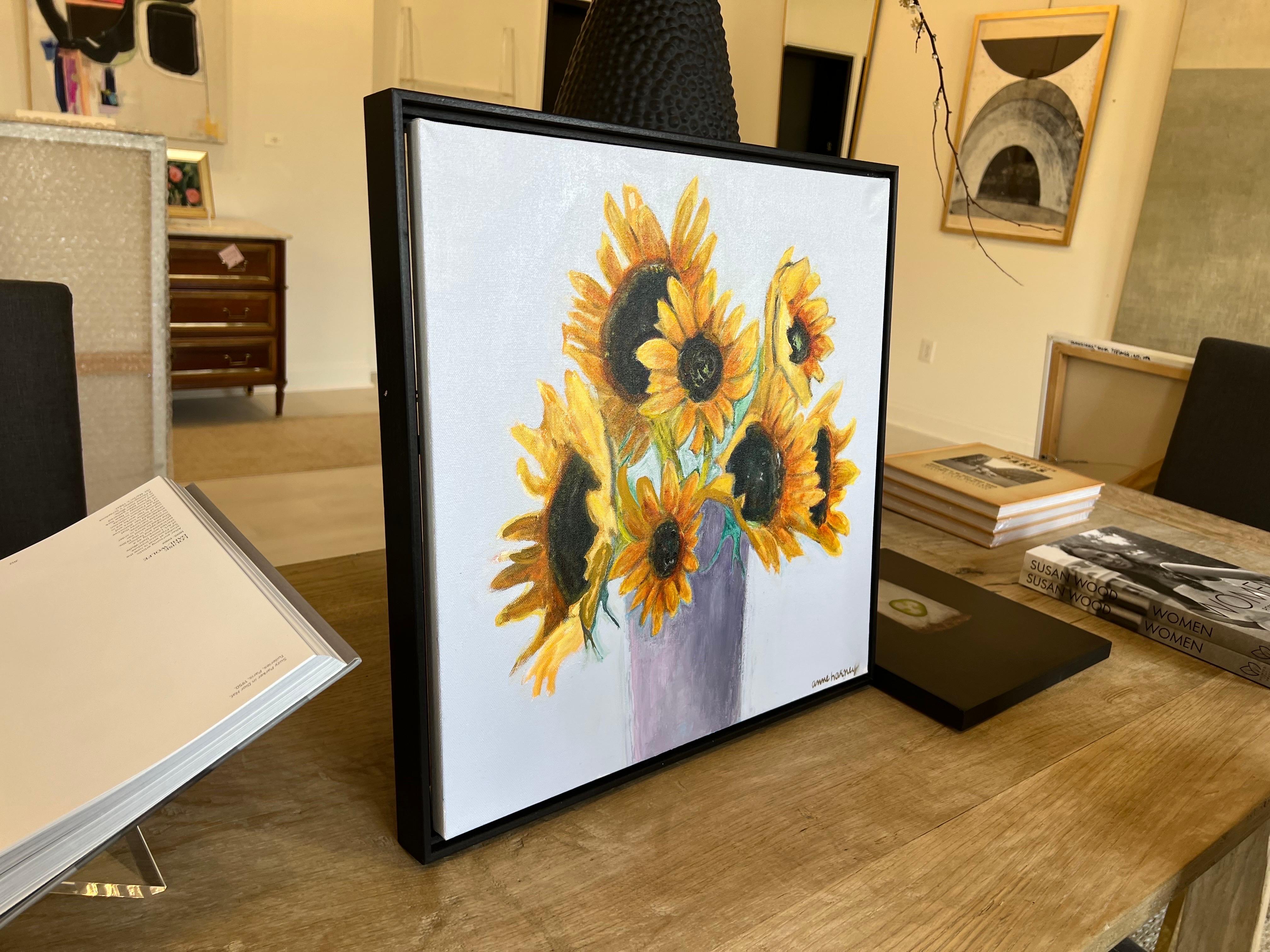 Sunflowers and Purple Vase by Anne Harney, Contemporary Floral Painting 6