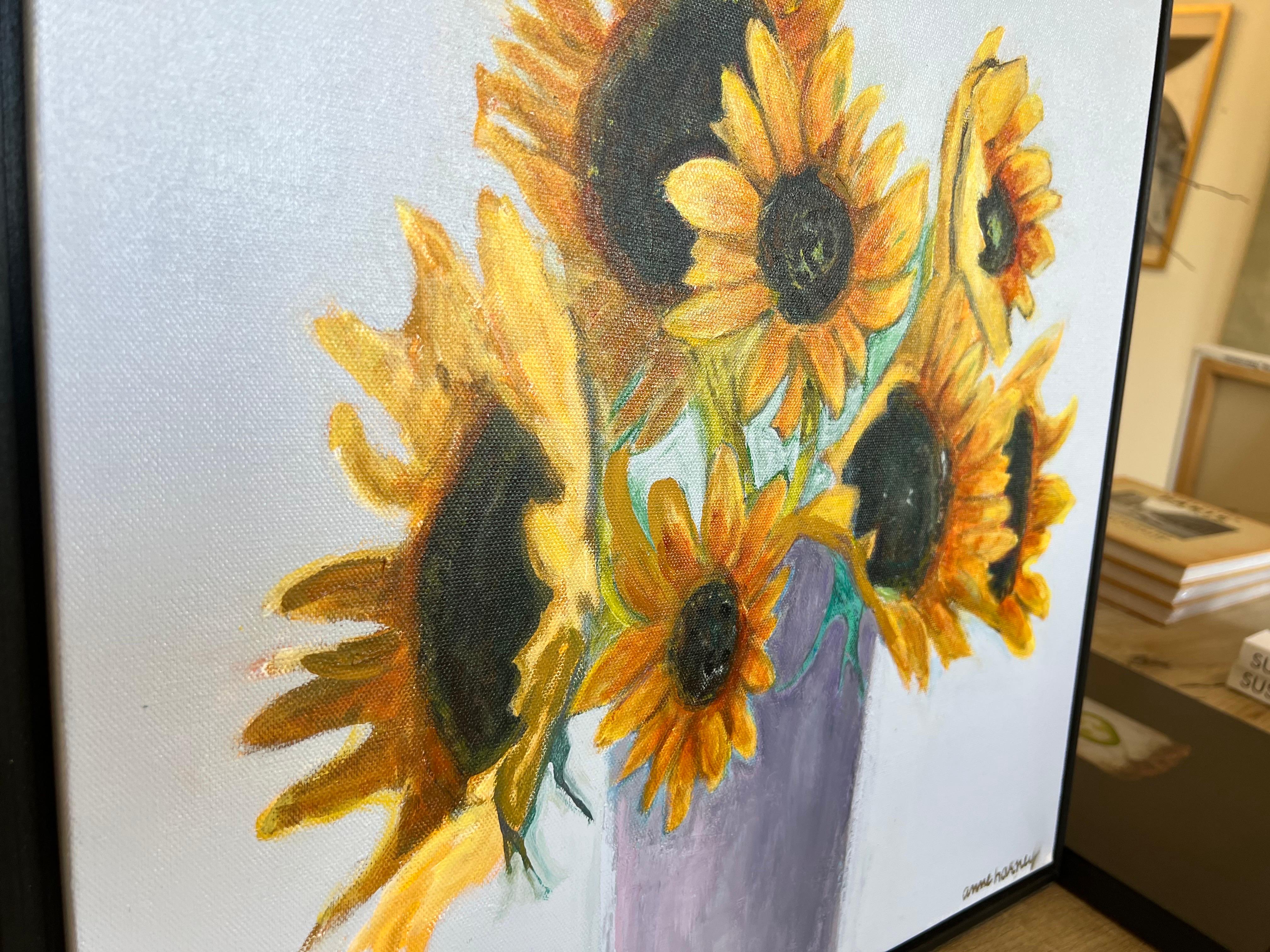 Sunflowers and Purple Vase by Anne Harney, Contemporary Floral Painting 7