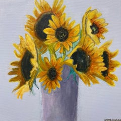 Sunflowers and Purple Vase by Anne Harney, Contemporary Floral Painting
