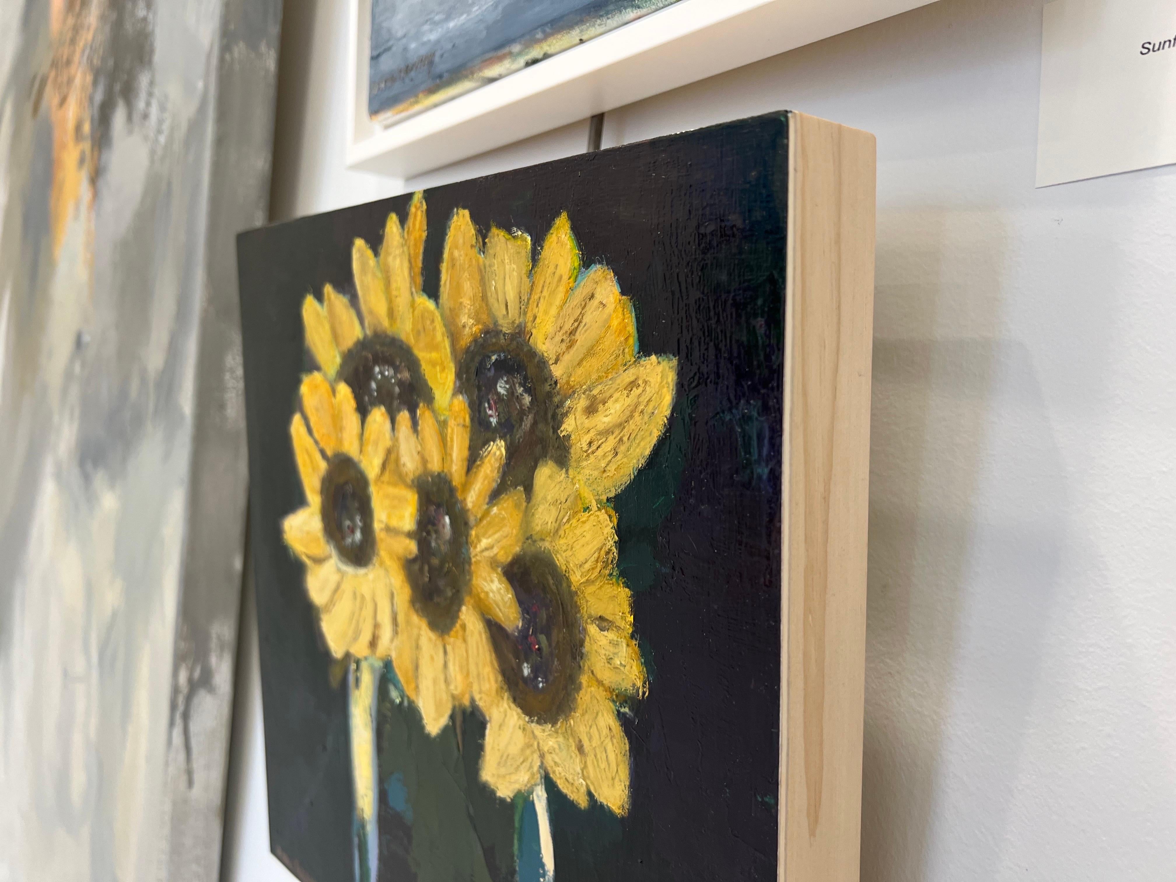 Sunflowers in Clear Vase by Anne Harney, Contemporary Floral Still Life Painting 6