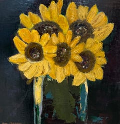 Sunflowers in Clear Vase by Anne Harney, Contemporary Floral Still Life Painting