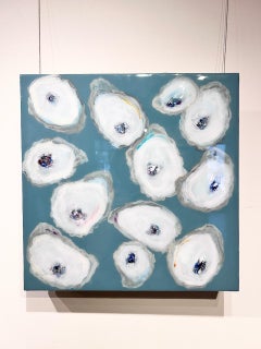 "Weinberg-Austern"  Volles Austern-Quadrat, ergänzt durch einen blaugrünen Hintergrund