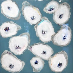 "Vineyard Oysters"  full square of oysters complimented by a teal background
