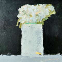 White Bouquet by Anne Harney, Contemporary Floral Painting with White and Black