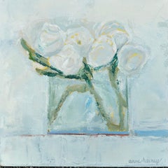 White Peonies by Anne Harney, Contemporary Oil on Canvas Floral Painting