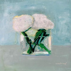 Weiße Rosen von Anne Harney, Contemporary Floral Painting mit Rosa, Blau, Grün