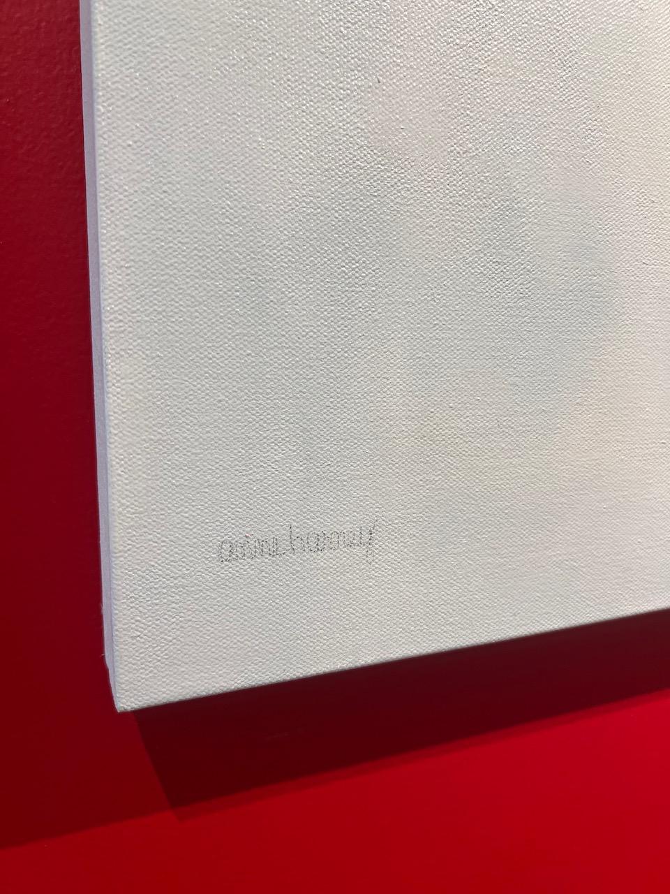 Peinture à l'huile carrée « Wild Bay Oysters » représentant deux huîtres blanches sur fond gris 3