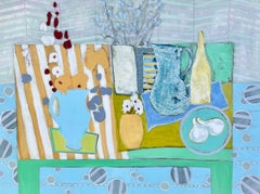 Gelber Tisch von Anne Harney, zeitgenössisches Interieur-Stillleben