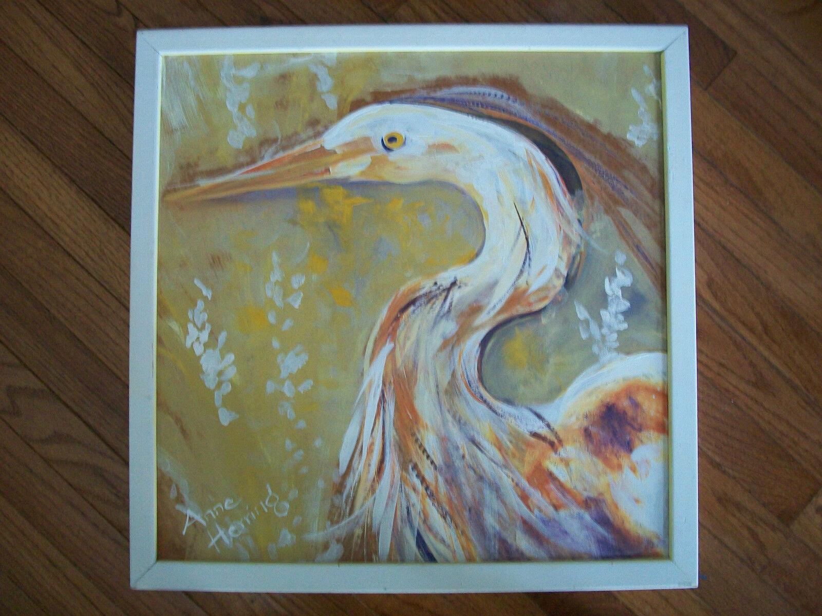 Dipinto a mano ANNE HERRING - 'Pieno di piume' - Quadro acrilico incorniciato - Stati Uniti - XX secolo in vendita