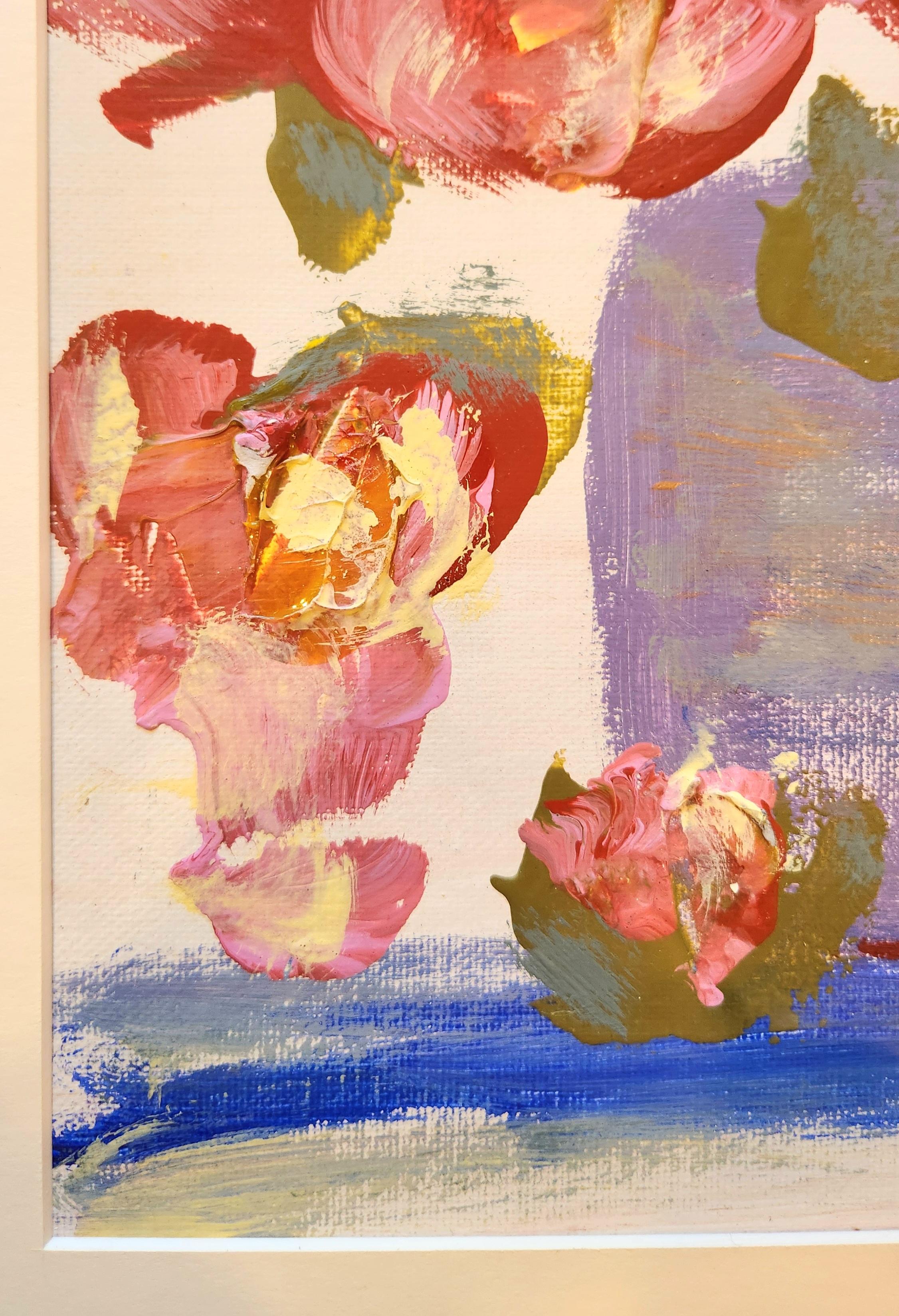 Mixed Media Painting -- Lisianthus in a Blue Vase For Sale 2
