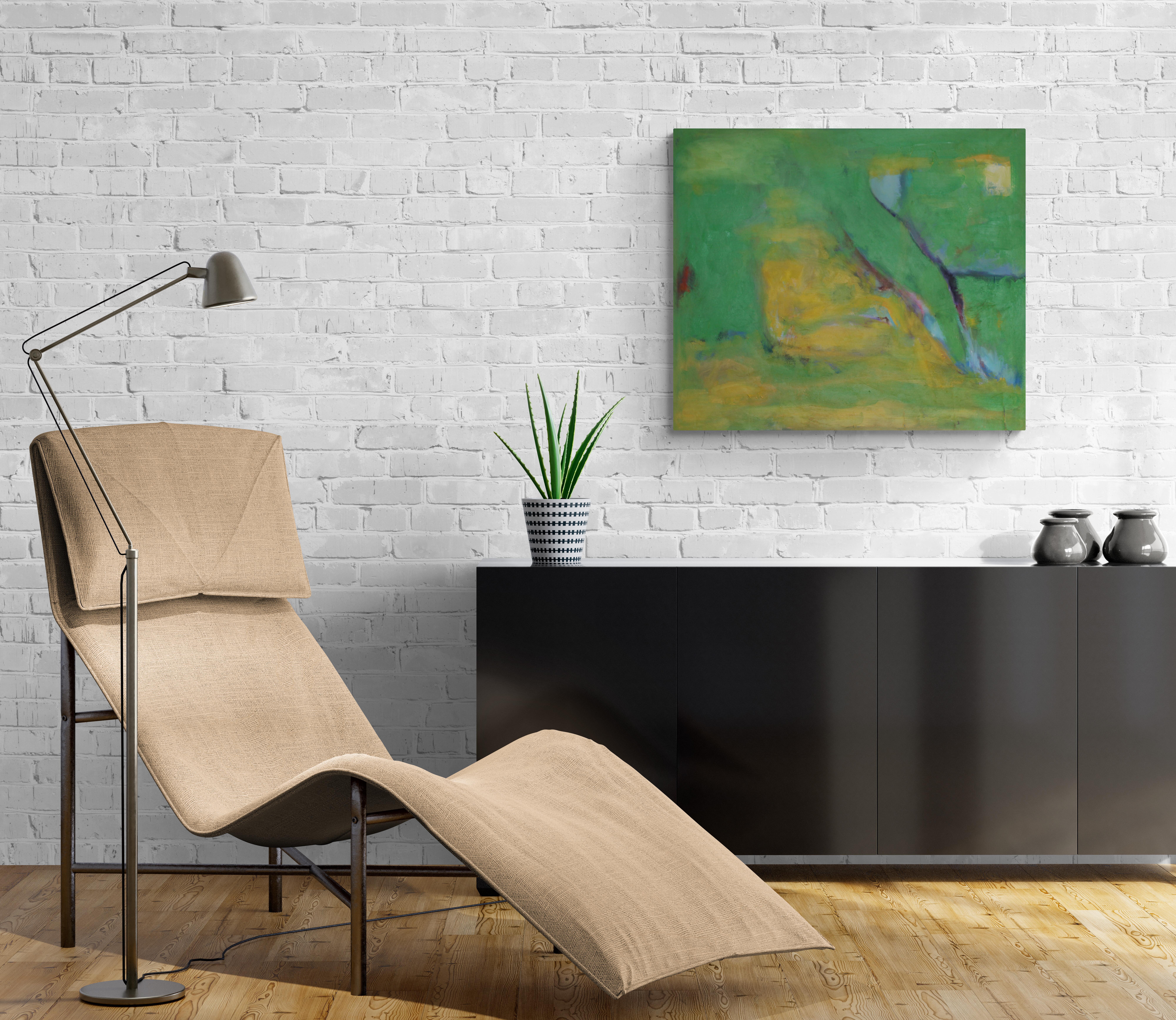 Study in Green, Original Contemporary Abstract Expressionist Painting - Gray Abstract Painting by Anne Ierardi