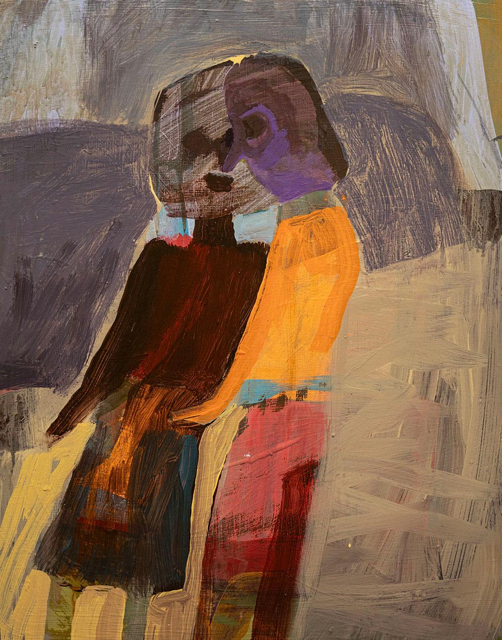 „Versuchte Versöhnung“, Abstrakt, Figürlich, Braun, Rot, Acrylgemälde