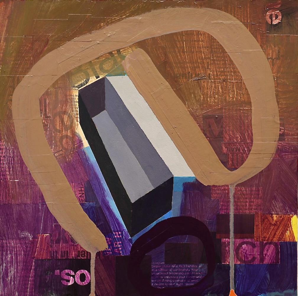 "Box Being Eaten by an E", Abstrakt, Geometrisch, Acryl, Gemälde in Mischtechnik