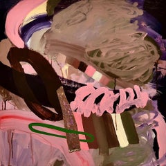 "Cotton Candy Interference", Abstract, Pink, Brown, Collage, Acrylic Painting