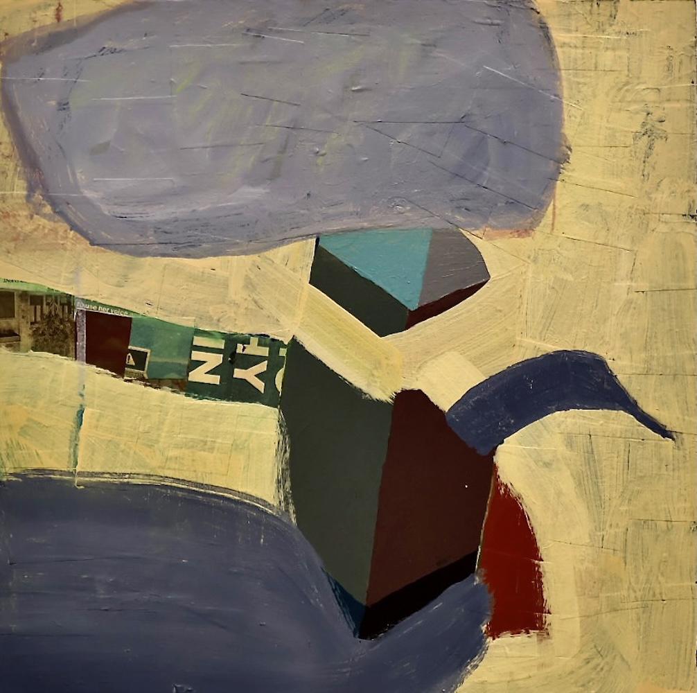 "Down River", Abstract, Blue, Gray, Green, Acrylic, Mixed Media - Mixed Media Art by Anne Johnstone