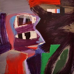 "Long Time Comin'", Abstract, Face, Black, Red, Green, Acrylic Painting