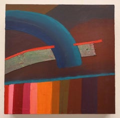 "Over the Rainbow with Red and Teal", Abstract, Brown, Blue, Acrylic Painting