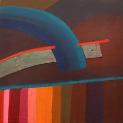 "Over the Rainbow with Red and Teal", Abstract, Brown, Blue, Acrylic Painting