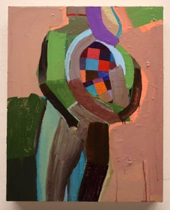 "The One in Front, The One Behind", Abstract, Red, Blue, Brown, Acrylic Painting