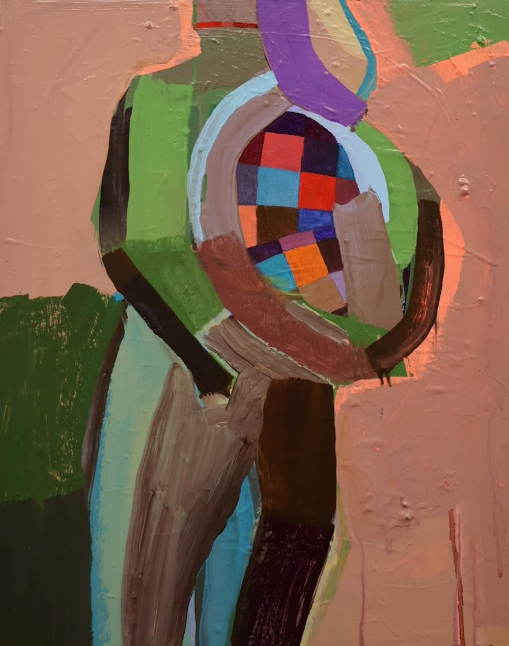 "The One in Front, The One Behind", Abstrait, Rouge, Bleu, Marron, Peinture acrylique