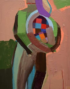 "The One in Front, The One Behind", Abstrait, Rouge, Bleu, Marron, Peinture acrylique