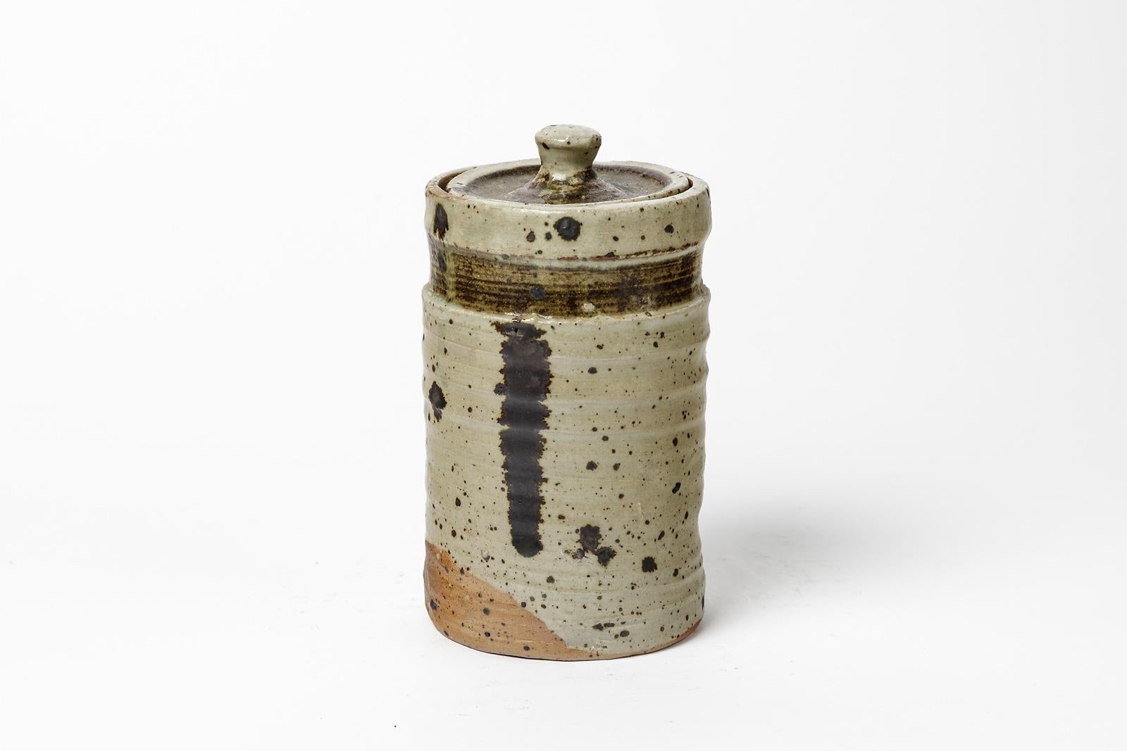 Mid-Century Modern Anne Kjaersgaard Decorative Stoneware Ceramic Box or Pot Grey and Black, 1960 For Sale