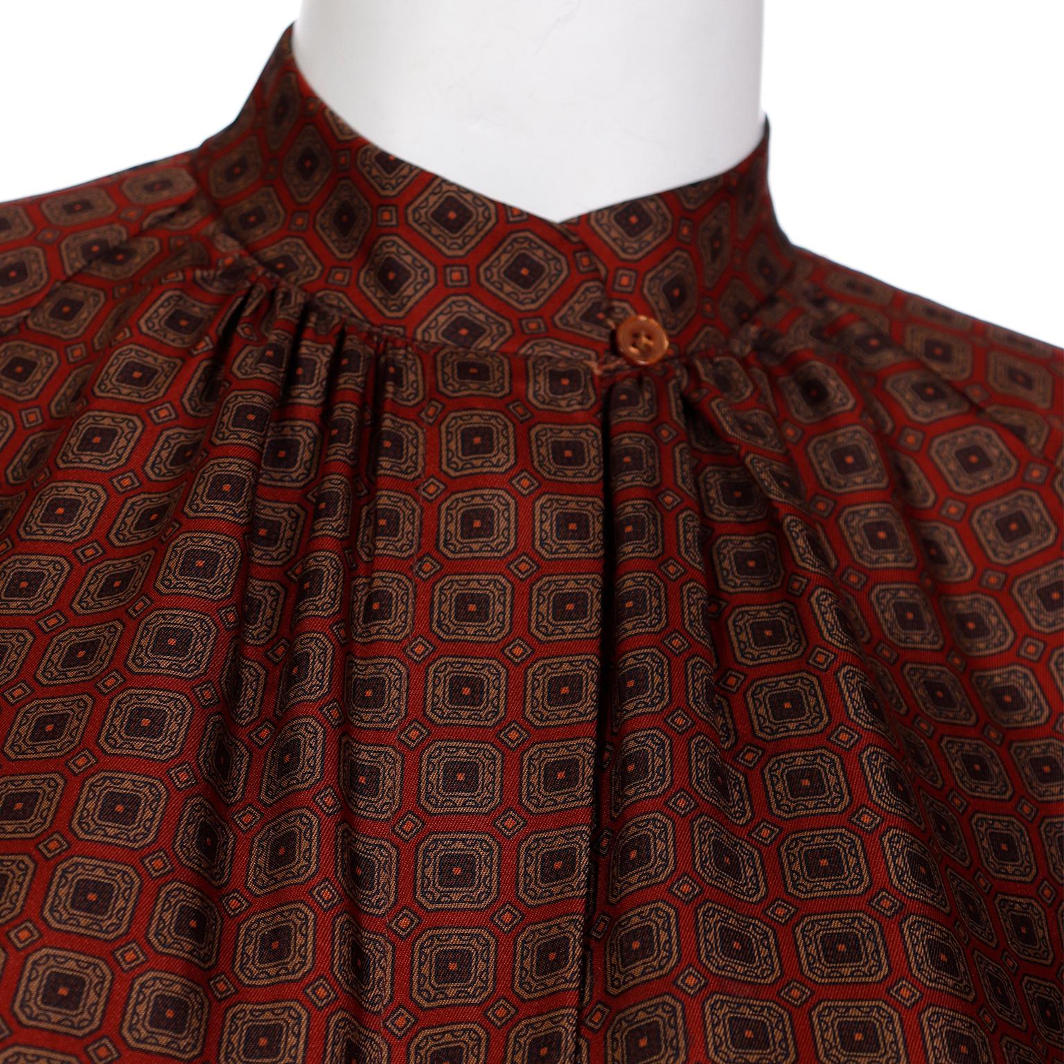 Anne Klein 1970s 3 Pc Blouse & Silk Jacket & Skirt Burgundy Paisley Print Outfit For Sale 5